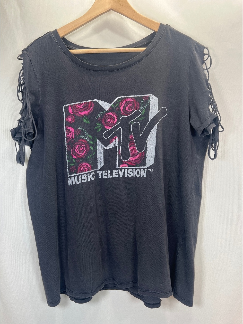 MTV Graphic Distressed T-Shirt Women's XL Festival Grunge Y2K Punk